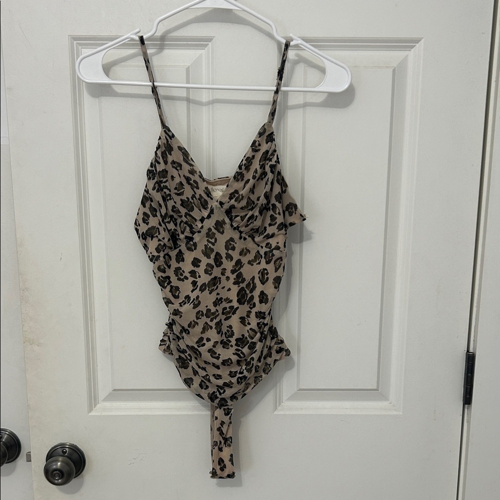 Meraki leopard print mesh lined Bodysuit size medium tan black adjustable straps